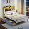 Costway Full Size Bed Frame with Bookcase Headboard Storage Bed with LED Lights Gray